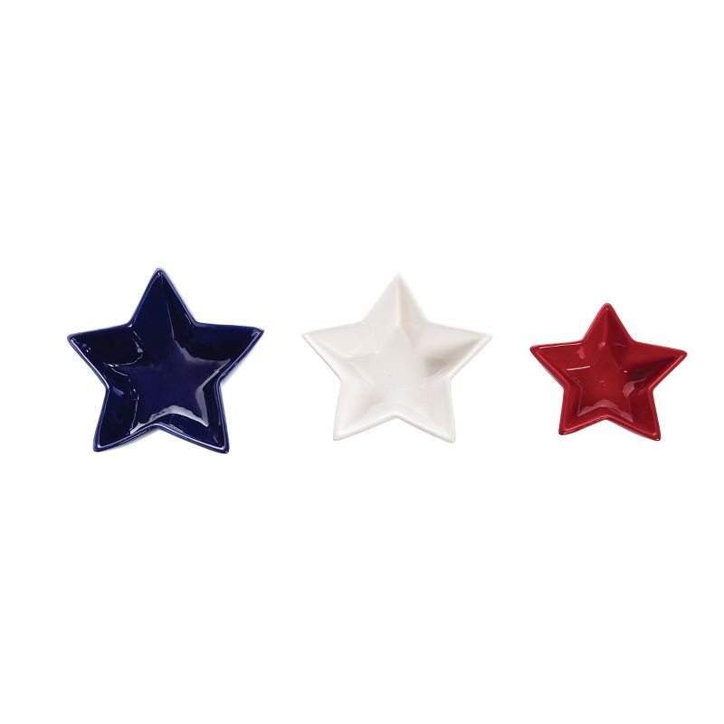 C&F Home Red White & Blue Patriotic Star Shaped 3-Size Serving Dishes Set of 3