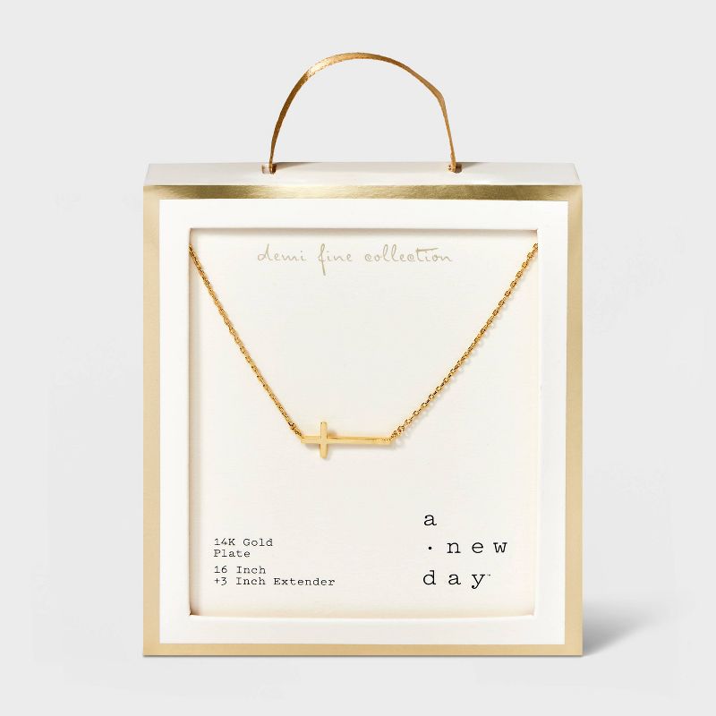 14K Gold Plated Stationed Cross Pendant Necklace - A New Day™ Gold: Nickel-Free Religious Jewelry