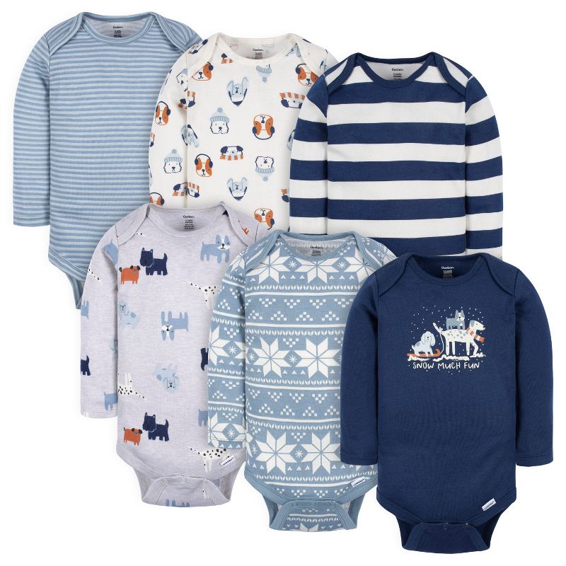 Gerber Baby Boys' Long Sleeve Onesies® Bodysuits, 6-Pack, Snow Much Fun, 3-6 Months