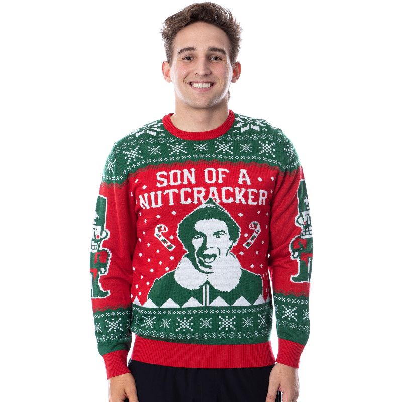 ELF Movie Men's Son of a Nutcracker Ugly Sweater for Christmas Holiday Knit Pullover (Small) Red