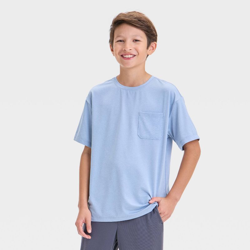 Boys' Ventilated Pocket T-Shirt - All In Motion™ Light Blue XS: Recycled Polyester, Spandex, Moisture Wicking, Quick Drying