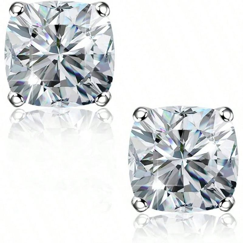 Cut White Sterling Silver Cubic Stud Earrings for Women Elegant and Charming silver Standard