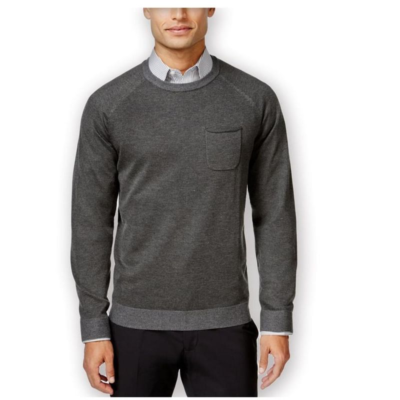 Ryan Seacrest Mens Pocket Crew Pullover Sweater, darkcharchtr, X-Large