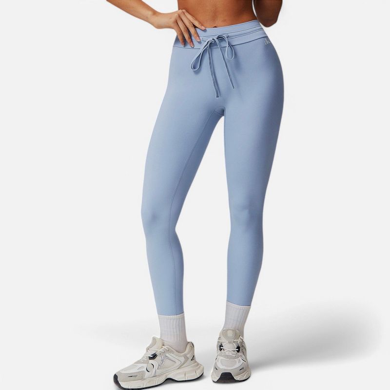 Anna-Kaci Active Women's High Waist Drawstring Leggings with Stretchy Fit - Large, Light Blue