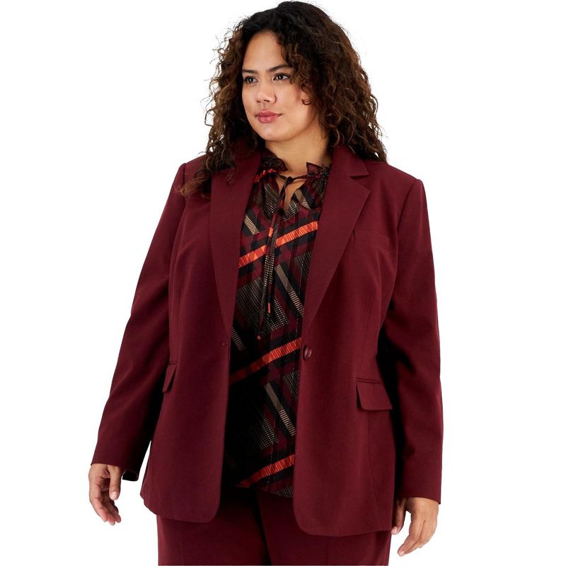 bar III Womens Solid Blazer Jacket, wine, 3X