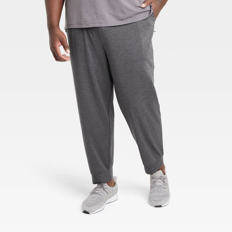 Men's Big Soft Stretch Jogger Pants - All In Motion™ Heathered Black 2XL: Recycled Polyester, Spandex, Moisture Wicking, UPF 50+