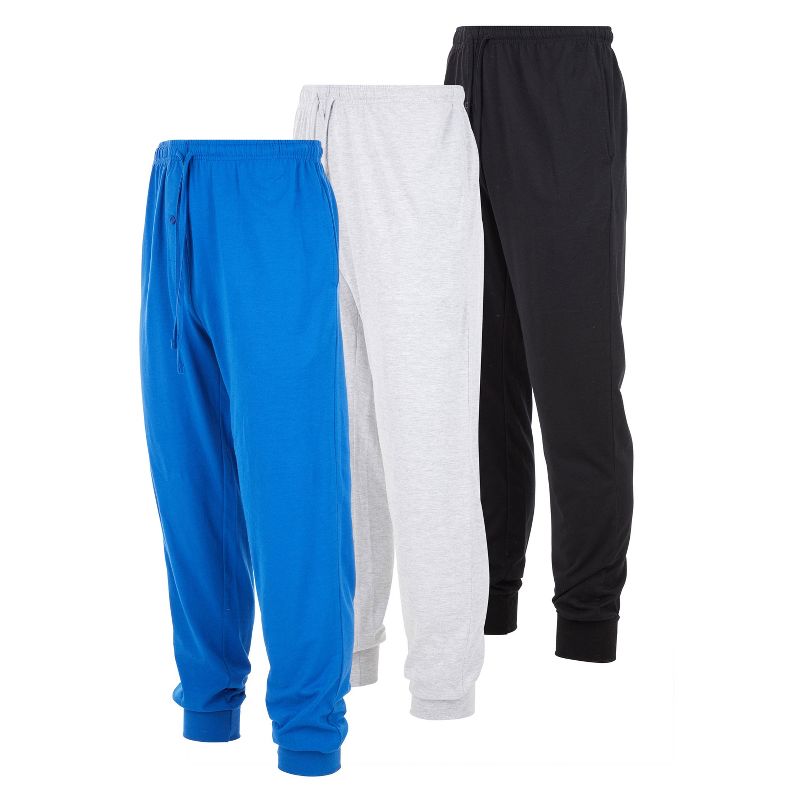 DARESAY Mens Lounge Pants Joggers with Pockets - Mens Pajama Pants - Lounge Pants Men, Black, Heather Grey, Royal, 2X, Pack of 3