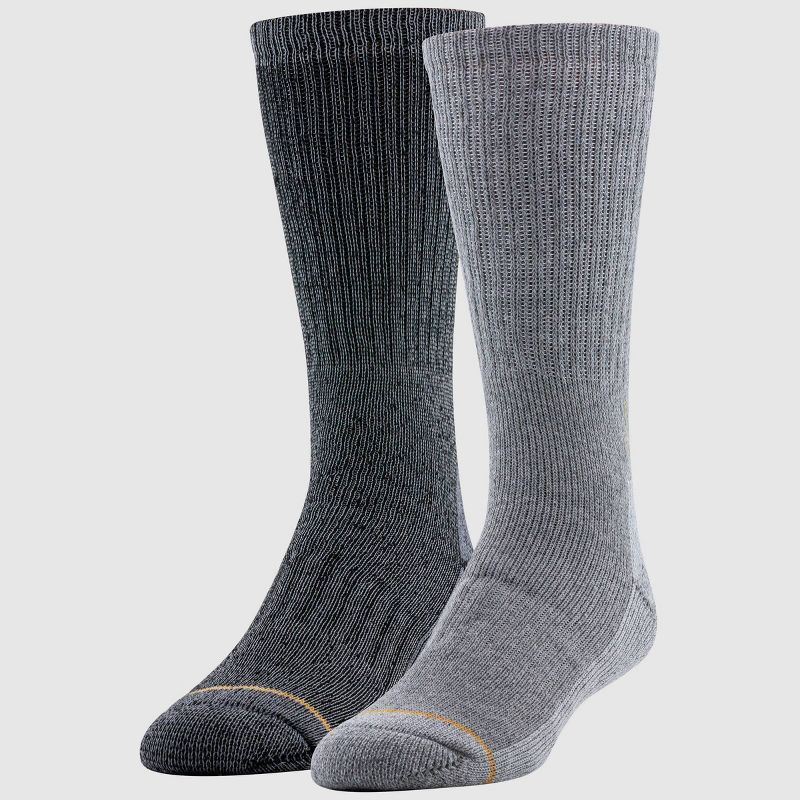 Signature Gold by Goldtoe Men's Wool Crew Boot Socks 2pk - Light Gray/Black 6-12: Moisture Wicking, Cushioned Sole