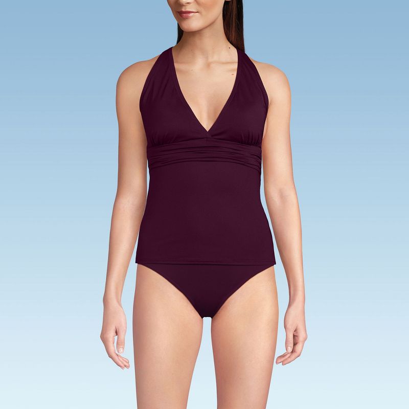 Lands' End Women's V-Neck Plunge X Back Tankini Top - Small - Dark Wine