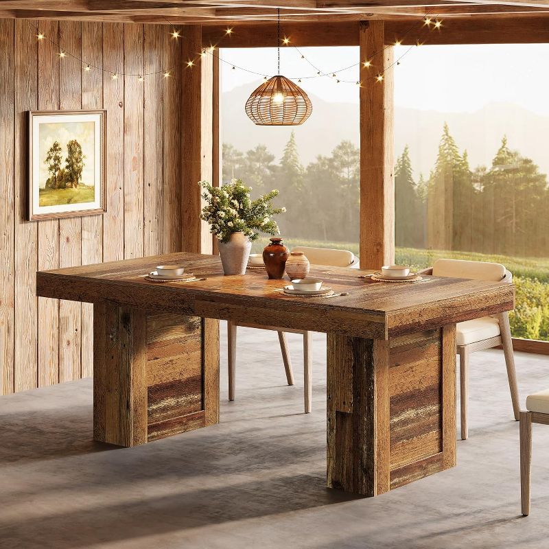 Lantine 63'' Farmhouse Dining Table for 6, Rectangle Wooden Kitchen Table, Large Dining Room Furniture for Family Meals, Banquets