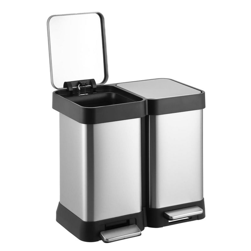 GOCAPTAIN Dual 13 Gallon Stainless Steel Step Trash Can, 25L+25L Separated Recycling Bin, Fingerprint Resistant Dual Compartment Waste Sorter
