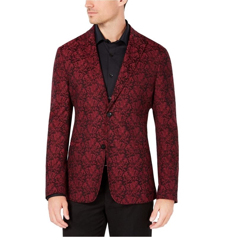 Ryan Seacrest Mens Jacquard Two Button Blazer Jacket, burgeneysolid, Large