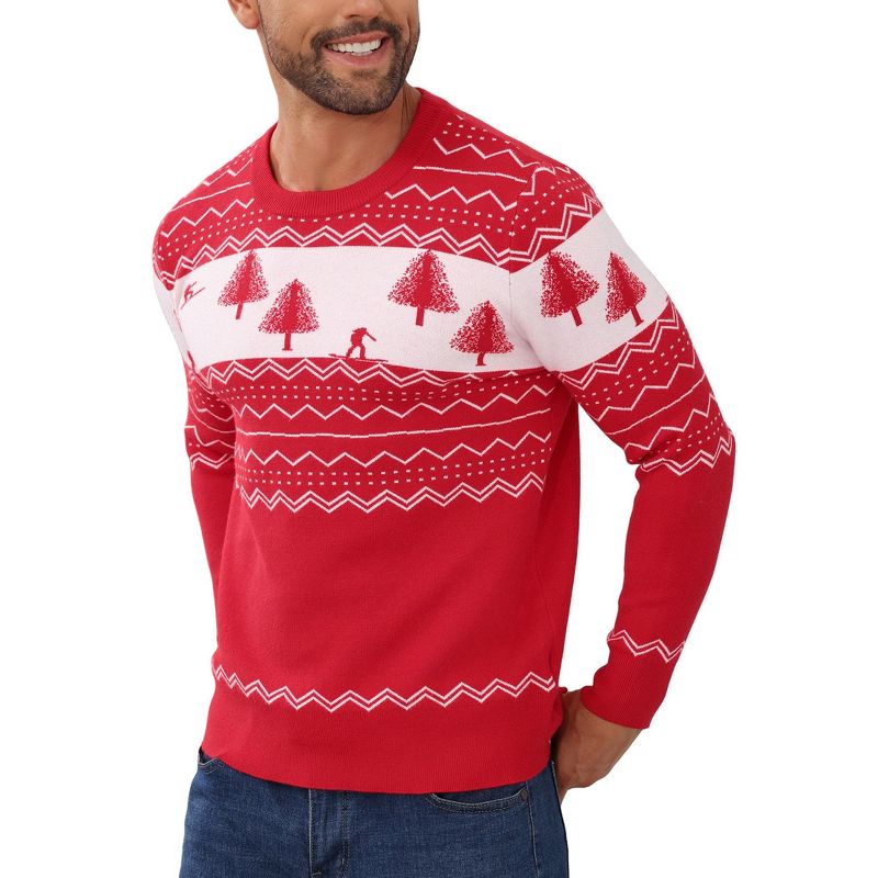 Coolmee Mens Ugly Christmas Sweater Pullover Long Sleeve Crew Neck Tree Print Soft Knitted Sweaters Red XL