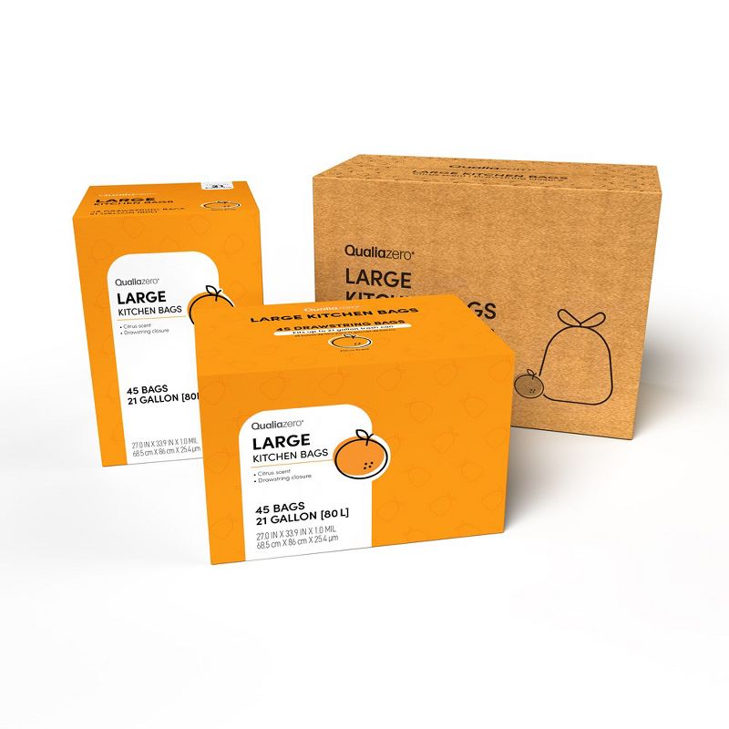 QUALIAZERO 21 GAL / 80L TRASH BAGS, CITRUS SCENTED, 90 COUNT