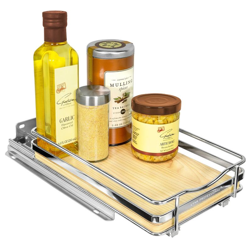 Lynk Professional Slide Out Vertical 6.25" Single Metal/Wood Spice Rack Silver: Sliding Kitchen Storage Organizer, Chrome