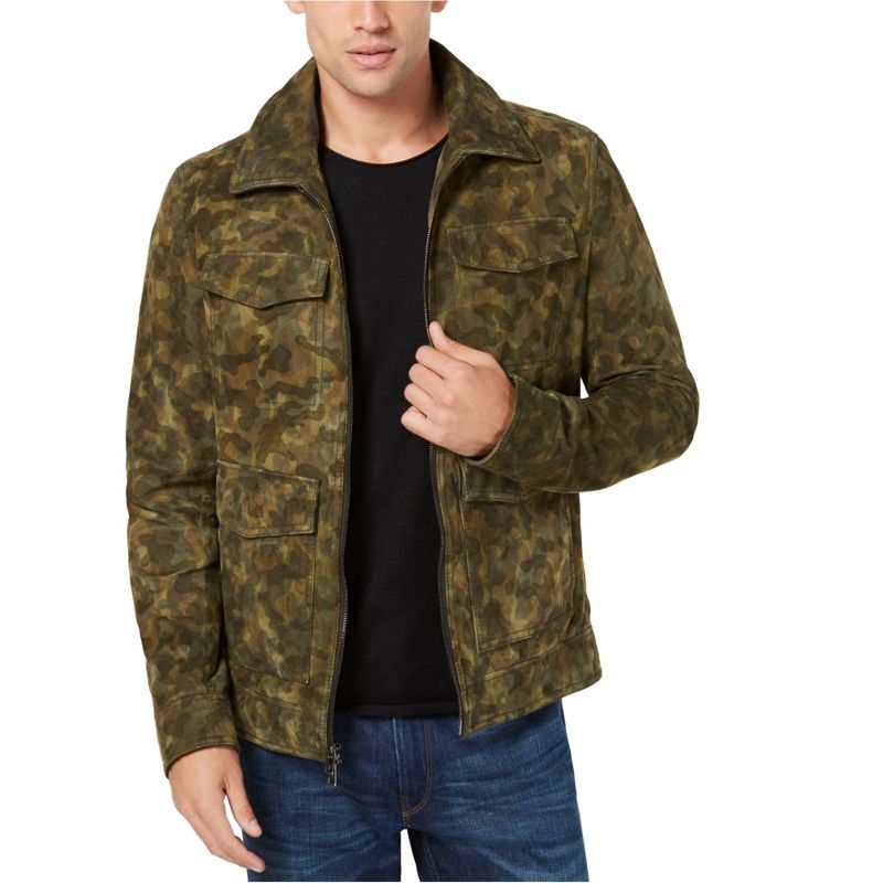 Michael Kors Mens Suede Trucker Jacket, olive, Medium