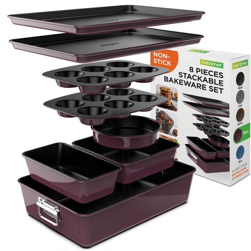 NutriChef 8pc Non-Stick Carbon Steel Baking Pans - Purple (NCBKSTK5)