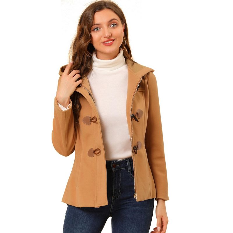 INSPIRE CHIC Women's Casual Winter Outwear Hooded Button Toggle Duffle Coat Small Brown