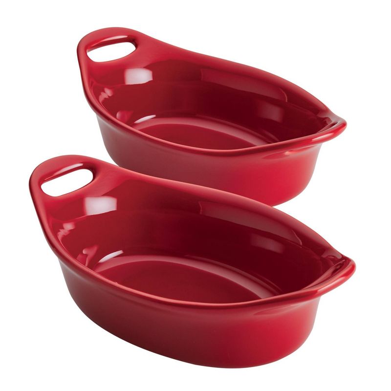 Rachael Ray Ceramic 12oz Set of 2 Oval Au Gratins Red: Small Baking Dish, Microwave & Dishwasher Safe, Even-Heating Bakeware