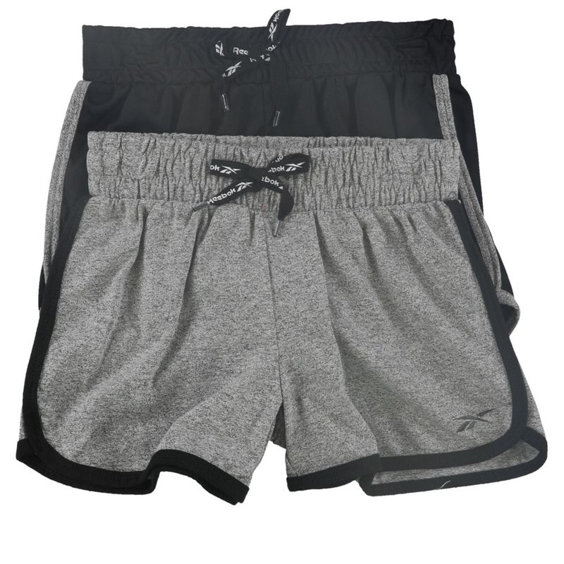 Reebok Girls 2 Pack Running Athletic Workout Shorts, blackgray, S