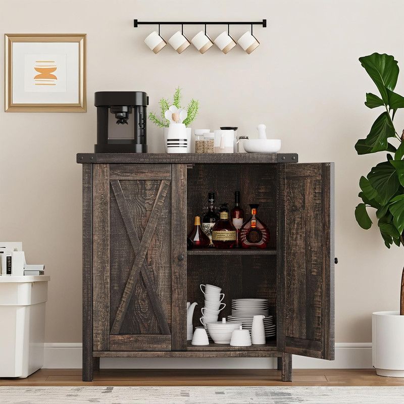 Jojoka Buffet Sideboard with 2 Doors and Adjustable Shelf, Storage Cabinet for Dining Room, Living Room, and Kitchen Furniture, Dark Oak