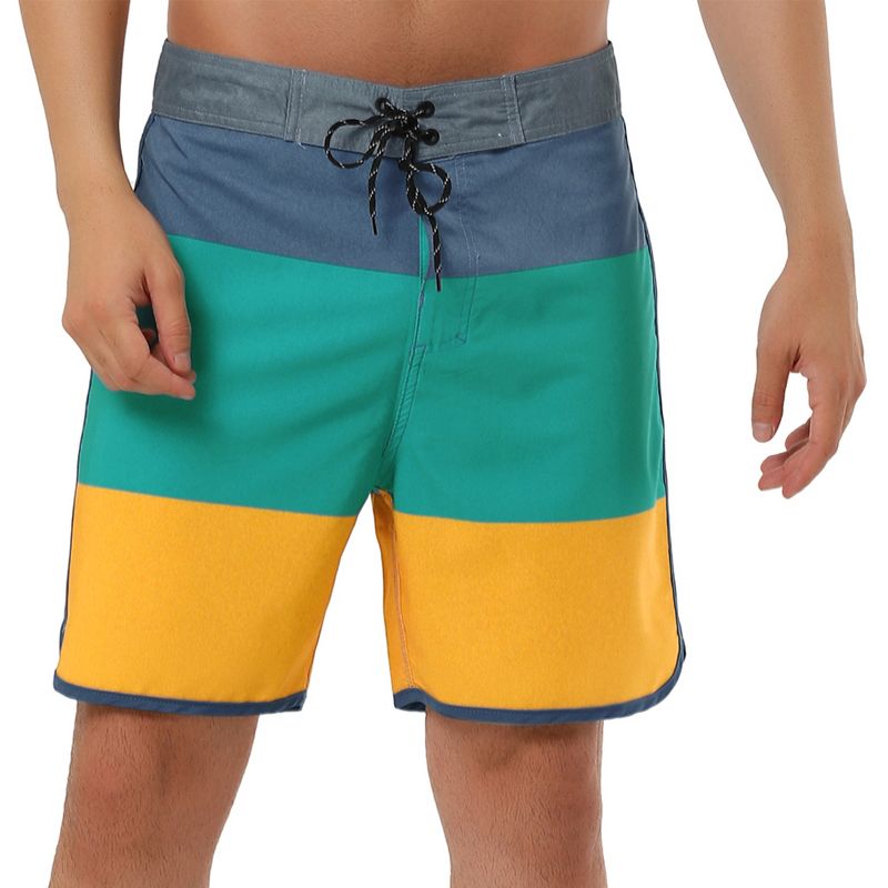 Lars Amadeus Men's Striped Beach Shorts Color Block Swimming Drawstring Board Surfing Shorts Yellow 32
