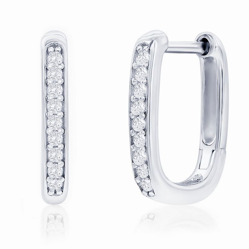 Bella Silver Sterling Silver Rectangle Shaped CZ Hoop Earrings - Silver
