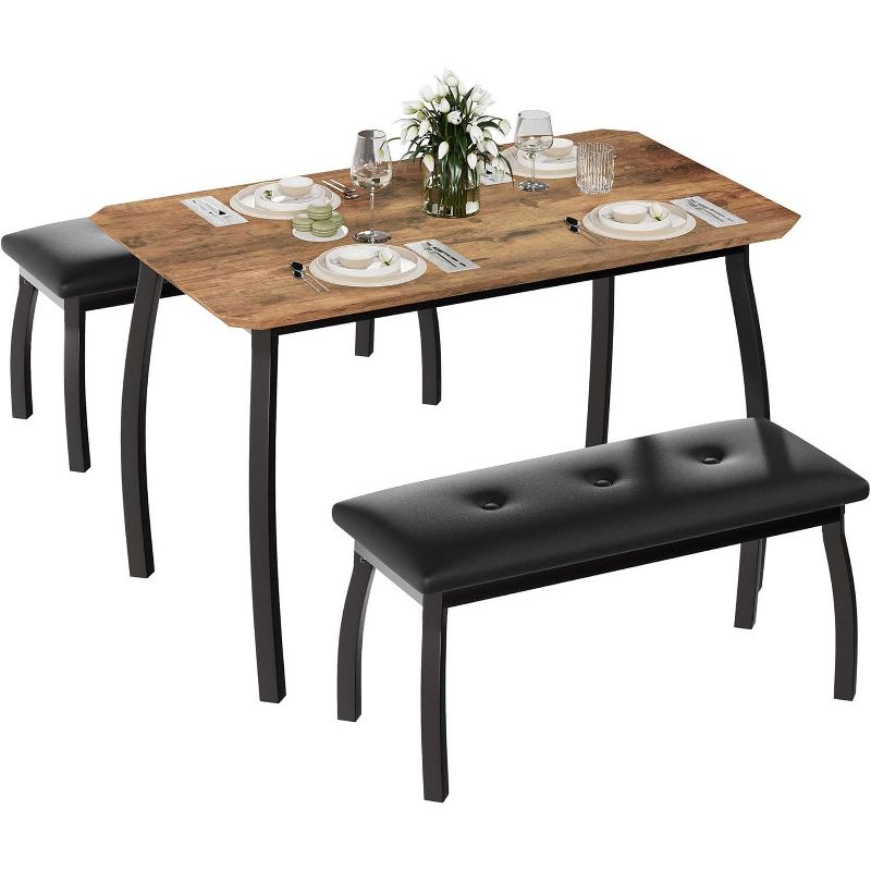 Versatile 44" Extendable Table Set, 3-Piece Convertible Kitchen/Dining Room Furniture, Compact Design for Small Spaces, Easy to Assemble