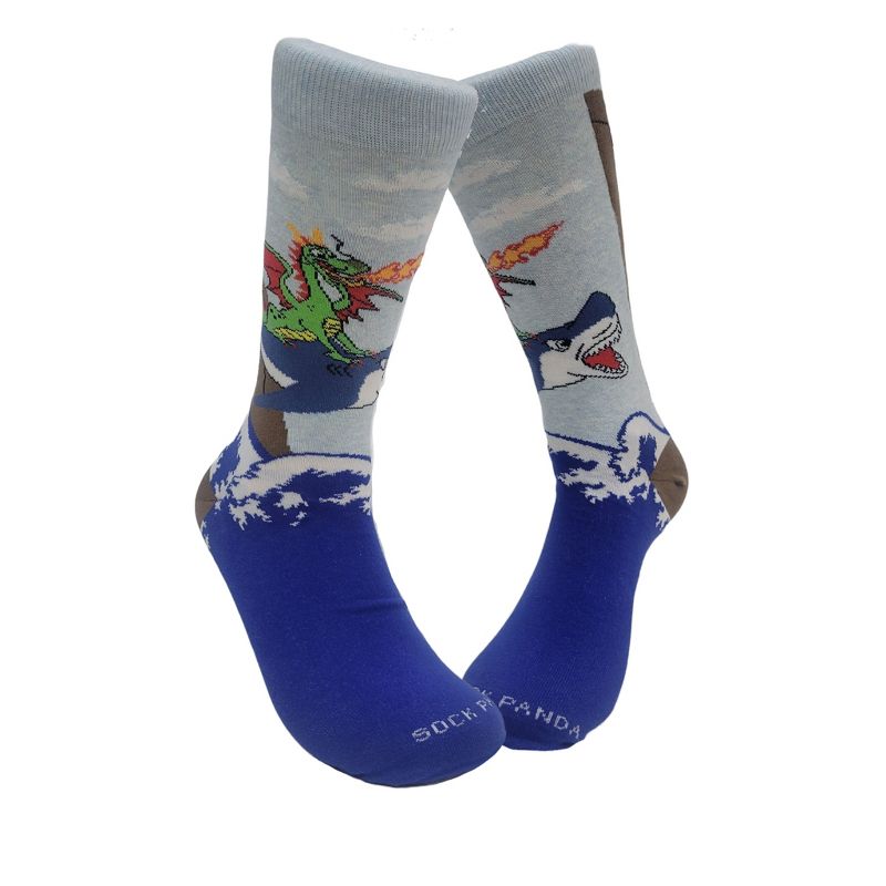 Dragon Riding a Shark Socks - Men's Sizes, Adult Large from the Sock Panda