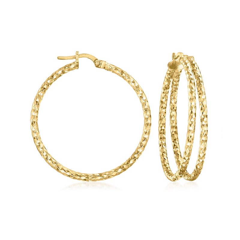 Ross-Simons Italian 18kt Gold Over Sterling Diamond-Cut Double-Hoop Earrings