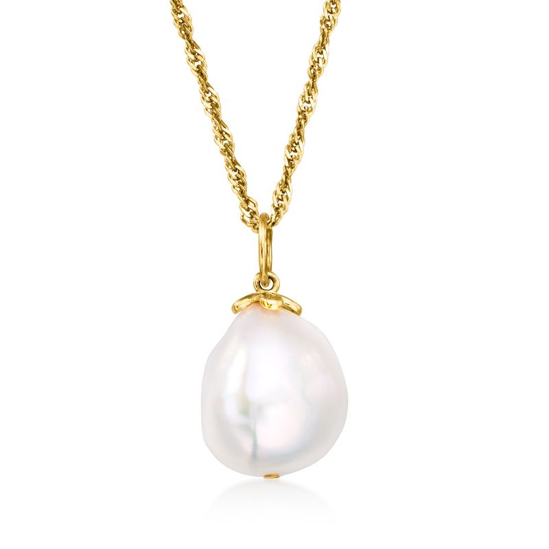Ross-Simons 12-14mm Cultured Baroque Pearl Pendant Necklace in 18kt Gold Over Sterling Size