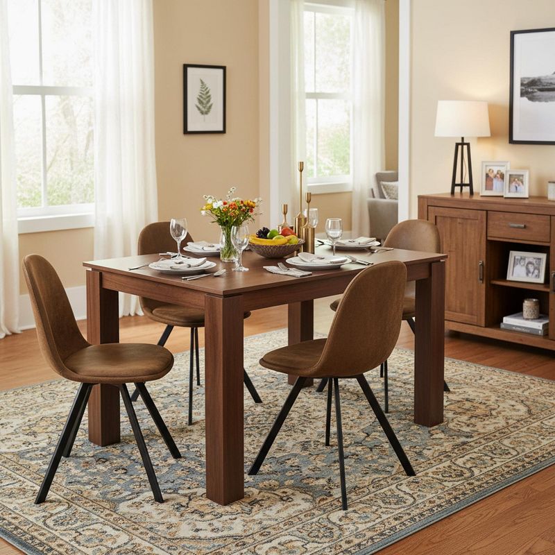 FurnitureR 47.2" Dining Table Set with 4 Swivel Chairs, MDF Table Top and Legs, Upholstered 360° Rotating Dining Chairs for Kitchen & Dining Room