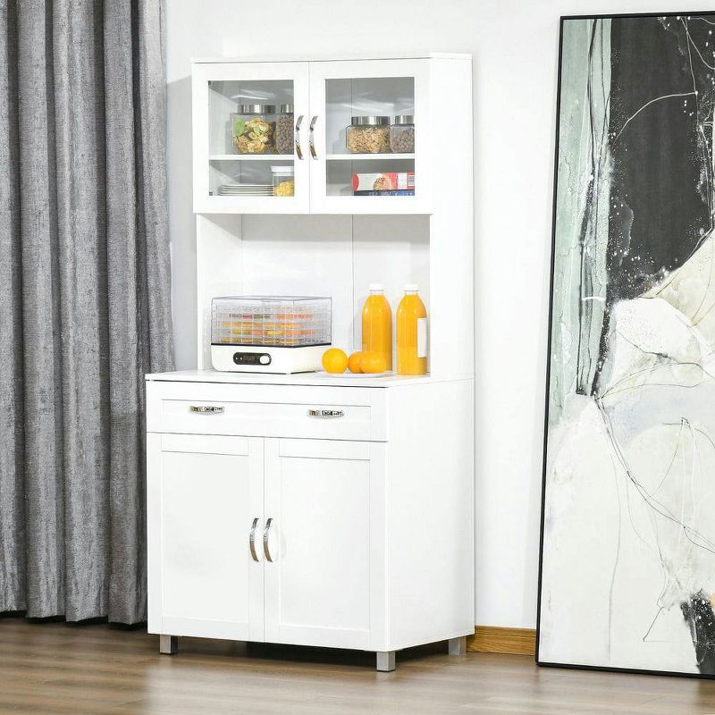 Resenkos 67" Buffet with Hutch, Modern Kitchen Pantry, Freestanding Storage Cabinet with Framed Glass Doors, Shelves and Drawers, White