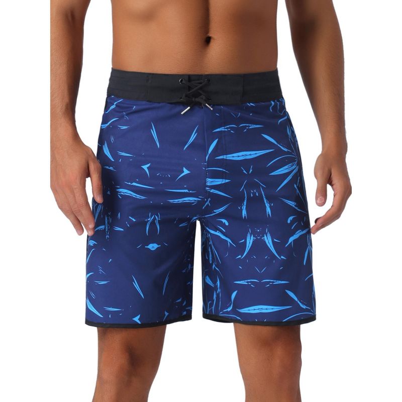 INSPIRE CHIC Men's Tropical Vocation Elastic Waist Drawstring Hawaiian Print Athletic Swim Trunks Blue 34