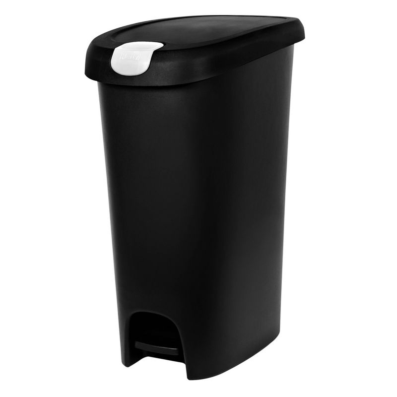 Hefty 12.3gal Slim Step Trash Can with Locking Lid Black: Large Kitchen Garbage Can, Pedal-Operated, Removable Lid