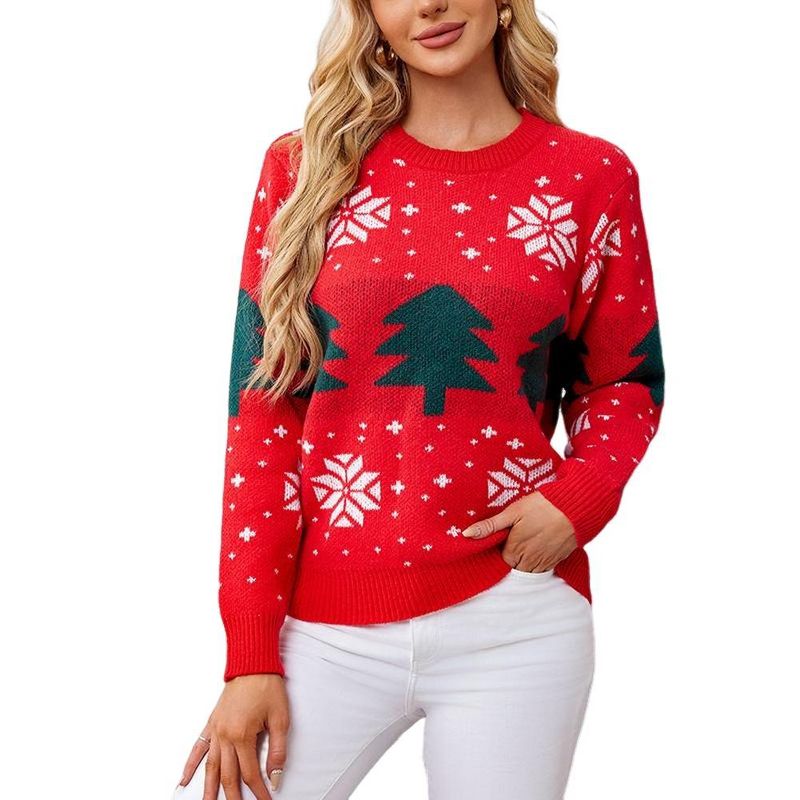 Women's Ugly Funny Christmas Sweaters Long Sleeve Knit Pullover Sweater Cute Reindeer Tree Snowflake Sweater