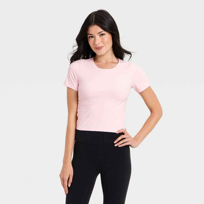 Women's Everyday Soft Cropped Short Sleeve T-Shirt - All In Motion™ Pink M