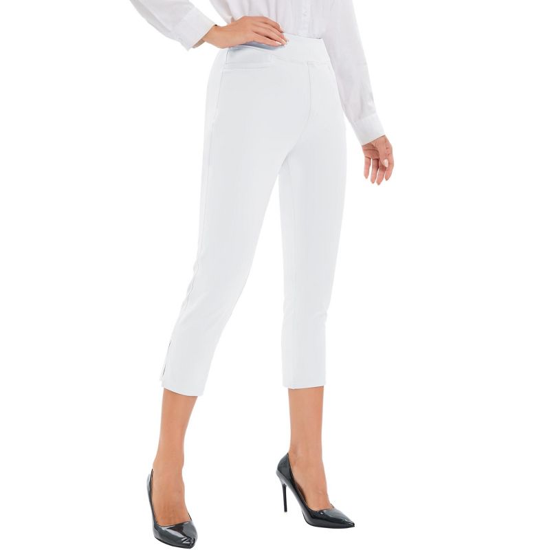 Capri Pants for Women Stretch High Waisted Cropped Office Work Pants Casual Capris Slacks Yoga Dress Pant,White,S