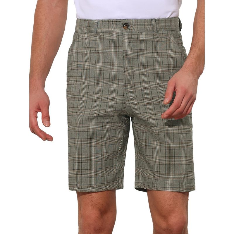 Lars Amadeus Men's Flat Front Business Classic Plaid Chino Shorts Dark Brown 32