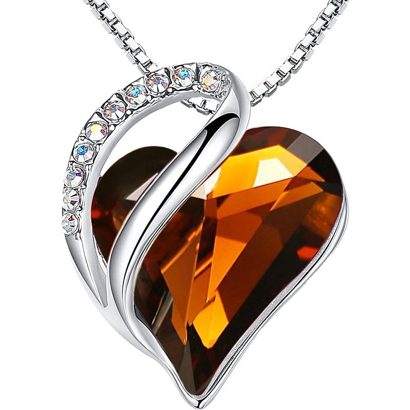 Infinity Love Birthstone Necklace for Women, Silver Plated Heart Pendant with Adjustable Chain 15-Stress Relief-Dark Topaz B