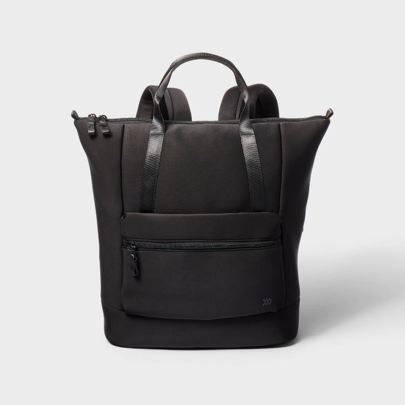 Faux Neoprene Tote Backpack - All in Motion™ Black: Water-Resistant Softside Knit
