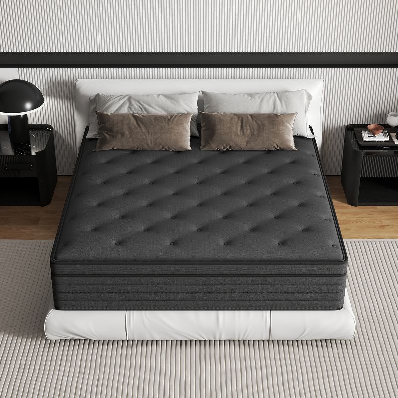 CHEVNI 14 Inch Queen Size Mattress in a box Hybrid Spring Memory Foam Medium Firm Black - Black