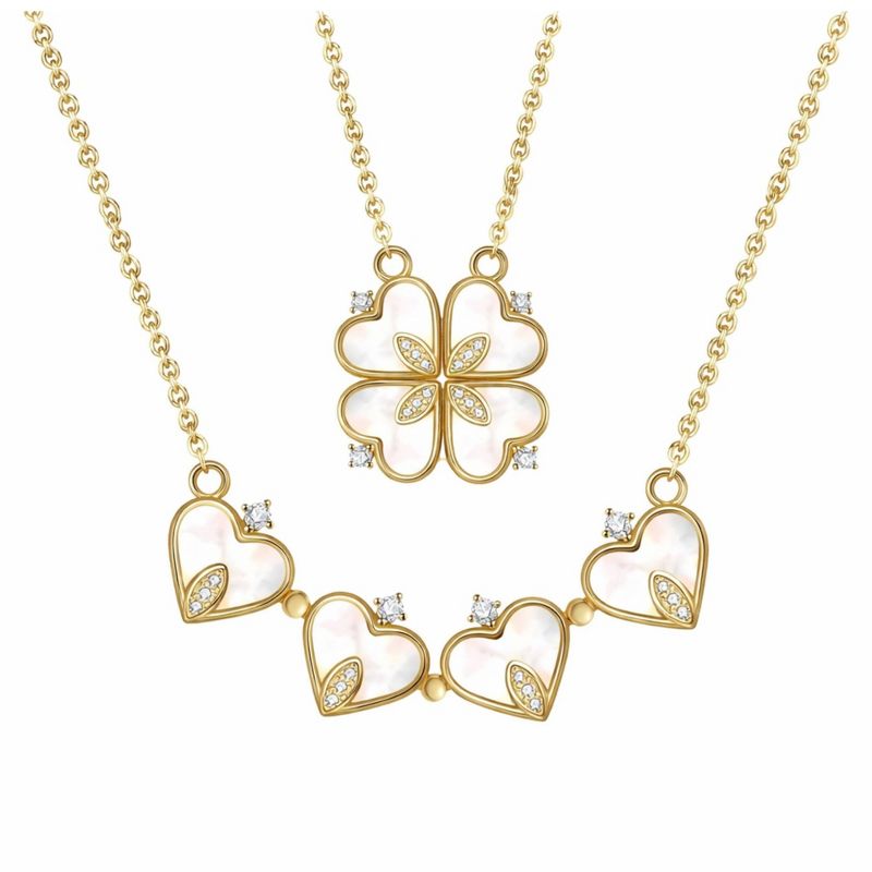 Heart to Clover 2 in 1 Pendant Necklace by Ginger Lyne Collection Valentine Gift - Gold Tone