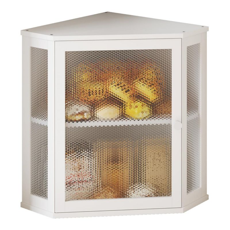 MOEPISY Medium Bamboo Bread Box with Acrylic Display Window, Kitchen Countertop Bread Storage Container, White