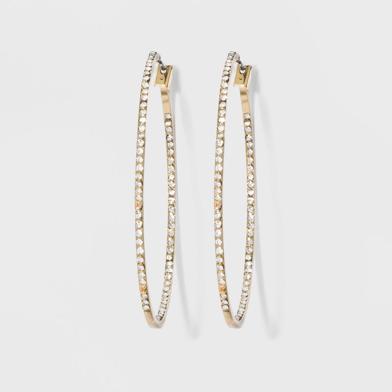 Hoop with Pave Stones Earrings - A New Day™ Gold: Nickel-Free Metal, Hinge Closure, 1.78" Diameter