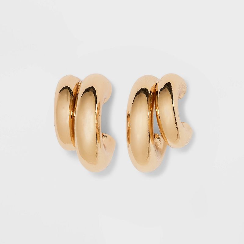Double Hollow Tube Hoop Earrings - A New Day™ Gold: Nickel-Free Metal, Post Closure, 0.83" Length, 0.68" Width