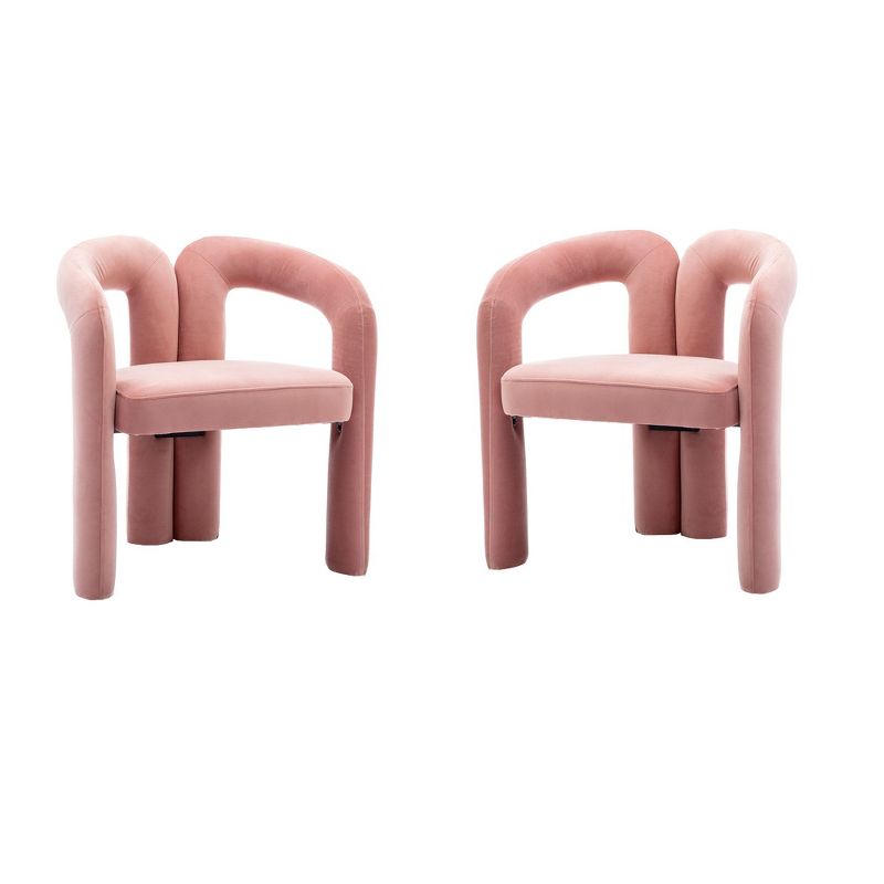 Sapphtopaz 2pc Velvet Accent Chair with Curved Round Backrest, Upholstered Living Room Chair Comfy Chair Arm Chair Furniture for Living Room, Pink