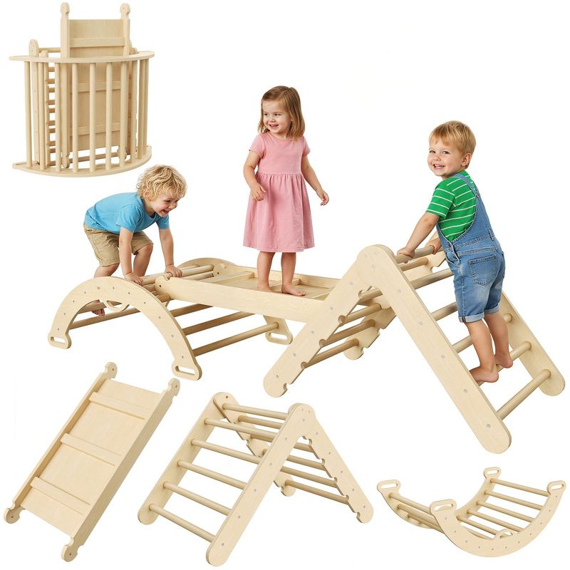 Garvee 3-in-1 Foldable Baby Climbing Toys Wooden Climbing Set with Arch & Ramp & Ladder