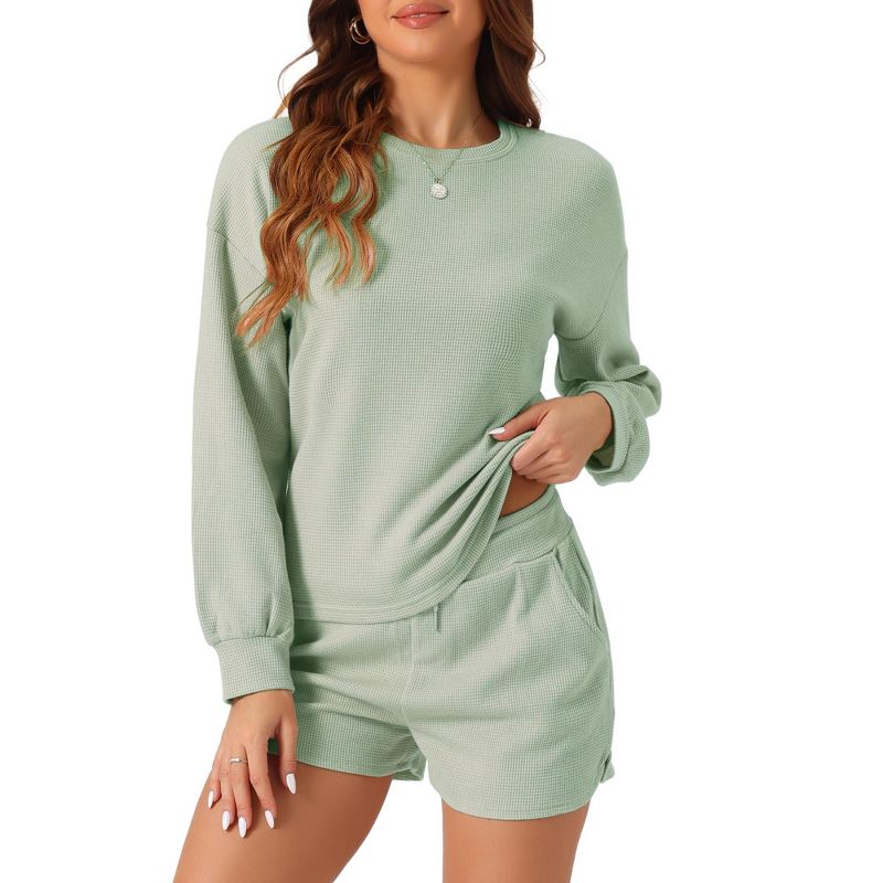 cheibear Women's Long Sleeve Waffle Sweatsuit Set 2 Pcs Green X-Large