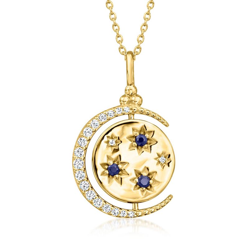 Ross-Simons Lapis, .20 ct. t.w. White Topaz and .10 ct. t.w. Sapphire Reversible Celestial Pendant Necklace in 18kt Gold Over Sterling Size 18